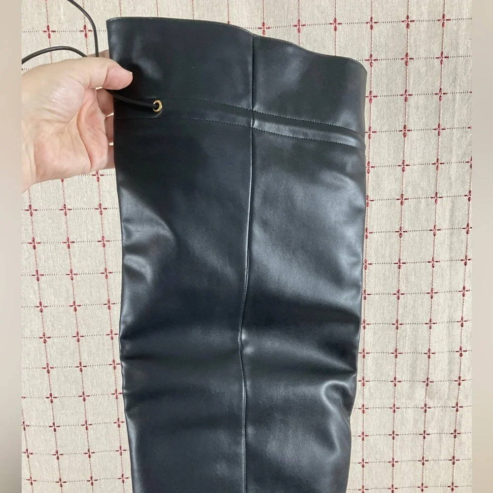 Good American “Carla” Over The Knee Black Boots Ultra High Spool Heel Sz 8 - Picture 4 of 9